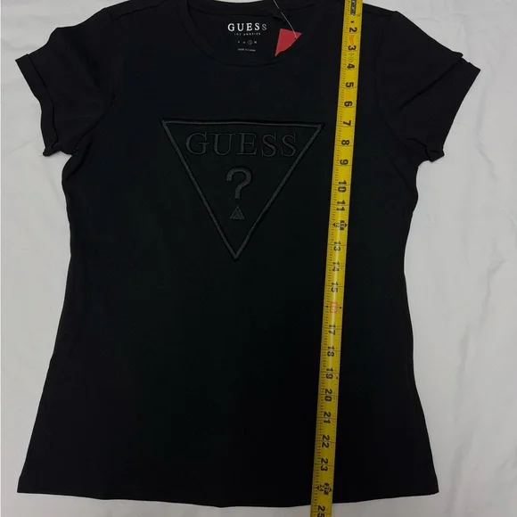 Guess Los Angeles W L Black T-Shirt  Carlee Triangle Tee Front Logo Embroidery - Picture 8 of 9